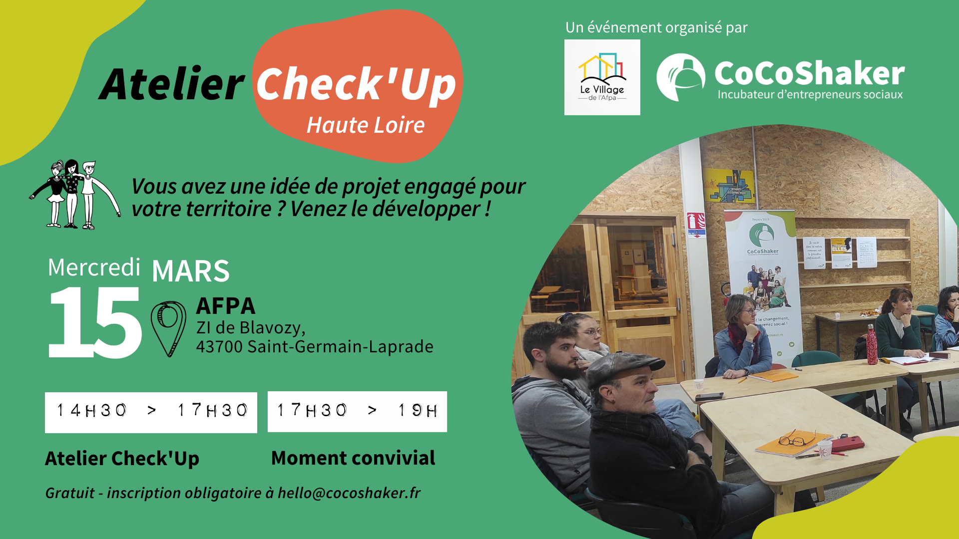 You are currently viewing Mercredi 15 Mars de 14h30 à 17h30 au village AFPA à St Germain Laprade un atelier check up